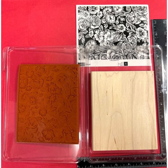 NEW Rubber Stamp With Floral Design Large Wood Block By Stampin Up! 7" X 5" - Picture 2 of 2